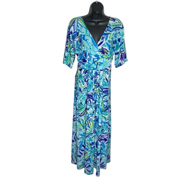 NWT Pappagallo Maxi Dress Womens XS Tropical Beach Artsy Boho Faux Wrap Vacation - Picture 1 of 13